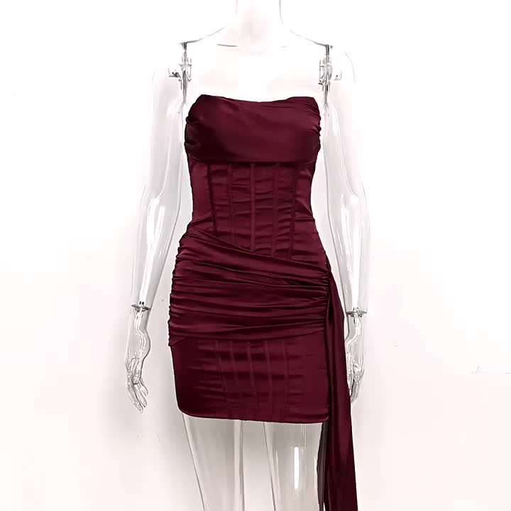 Bodycon Dress Strapless Pleated Asymmetrical Sexy Party Mini Dresses