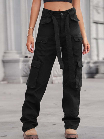 Belted Baggy Denim Cargo Jeans