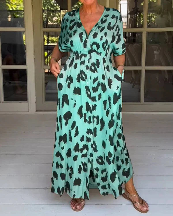 🔥Loose Leopard V-Neck Maxi Dress