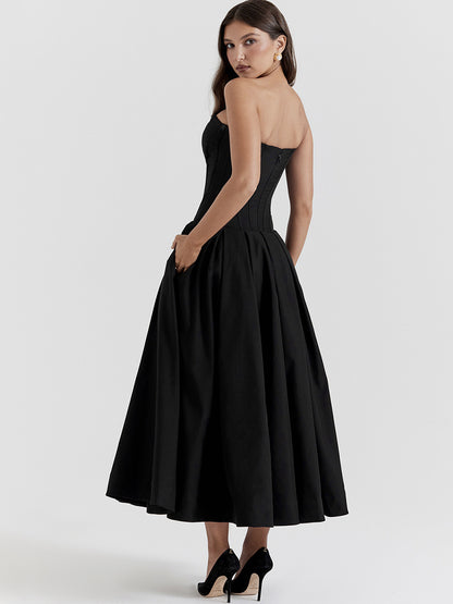 Princeess Line Dress Plunge Bodice Full Circle Skirt Prom Midi Dresses