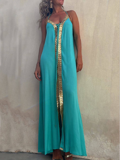 Isla - Turquoise Halter Maxi Dress