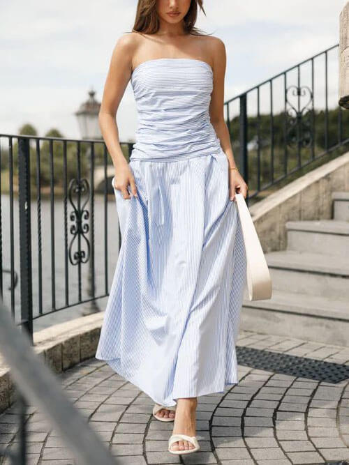 Emily-Stripe Strapless Dress