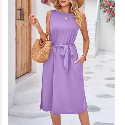 Solid Color Sleeveless Midi Dress in Multiple Colors