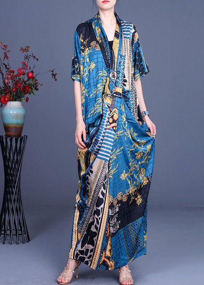 Boutique Khaki Print Overlapping asymmetrical design Silk Summer Maxi Dress