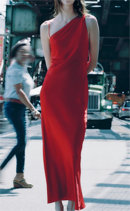 Winter Women Clothing Slim Silk Satin Texture Midi Dress – Elegant and Stylish Option for Cold Weather Fashion
