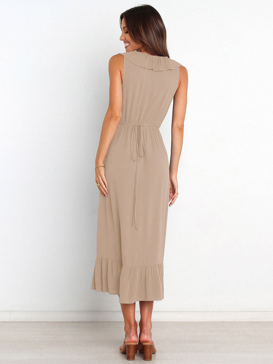 Ruffles Chic V-Neck Sleeveless Midi Dress