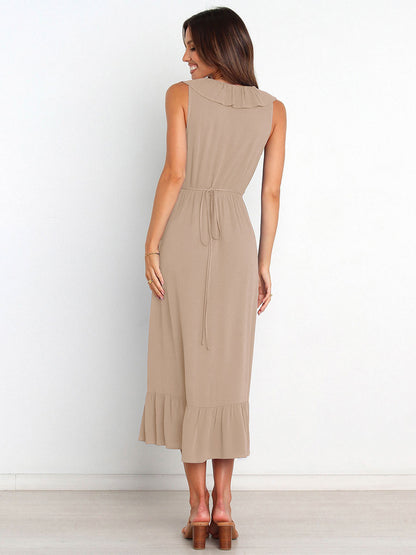 Ruffles Chic V-Neck Sleeveless Midi Dress