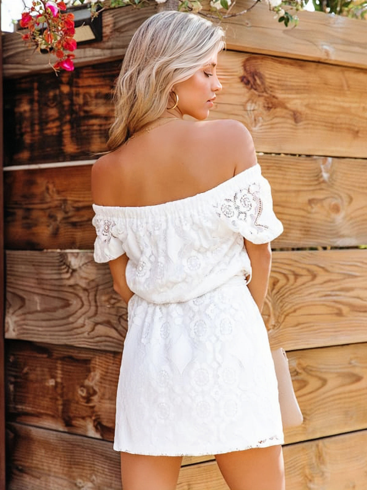 Lace Summer Dress Off The Shoulder Belted Backless Reosrt Mini Dresses