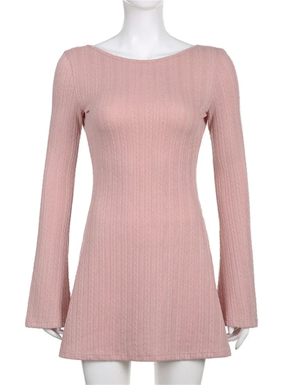 Slim Fit O-neck Solid Party Mini Dresses
