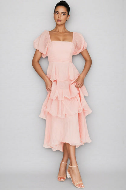 Anoney Puff Sleeve Layered Maxi Dress