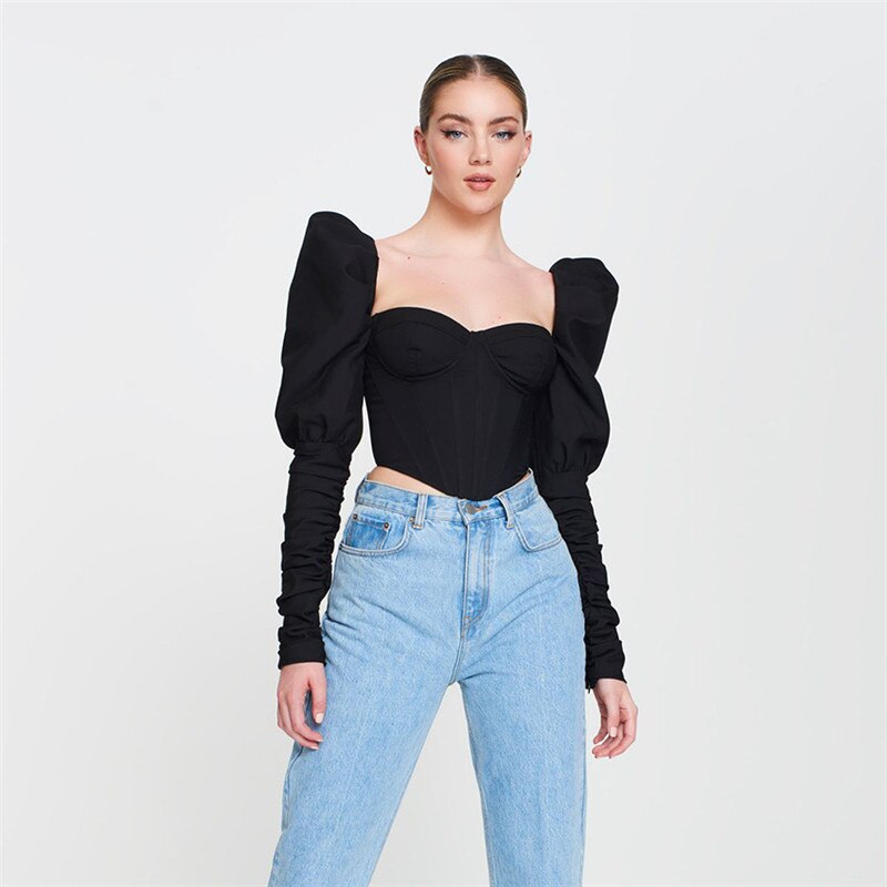 DressBetty - Puff Sleeve Slim Blouse