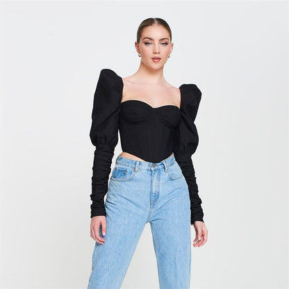 DressBetty - Puff Sleeve Slim Blouse