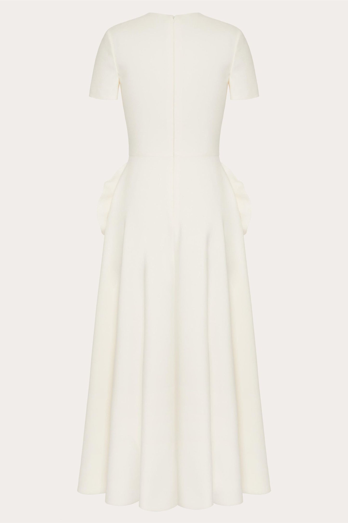 Crew Neck Short Sleeve 3D Floral Applique Structured A-Line Midi Dress