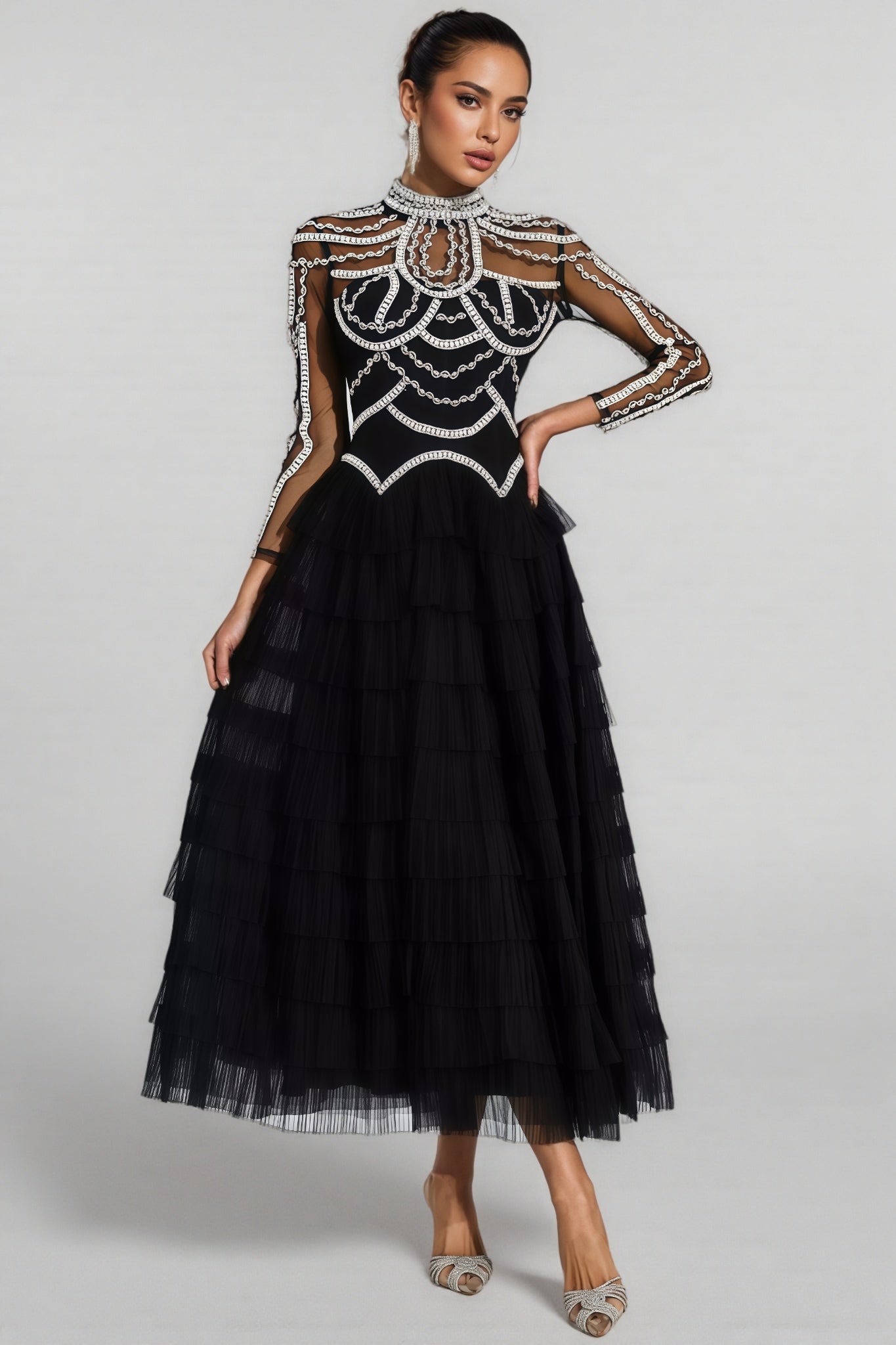 Kymte Black Beading Maxi Evening Maxi Dress