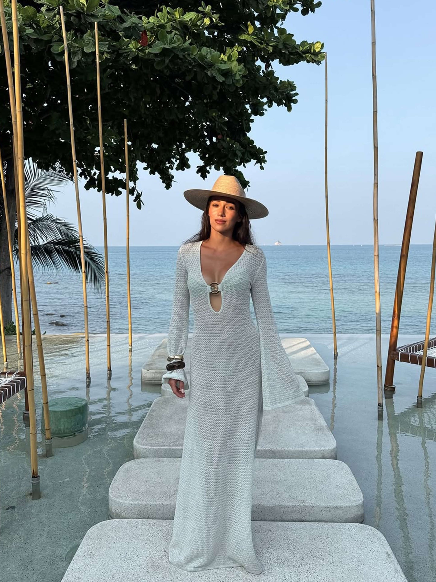 | Crochet Maxi Dress with Ring Front Detail
