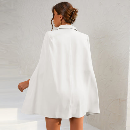 Cape Blazer Mini Dress with Belt and Gold Button Detail