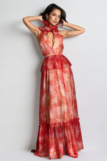 Pia V-Neck Ruffle Maxi Dress