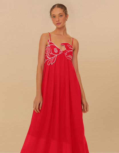 | Embroidered Koi Summer Maxi Dress