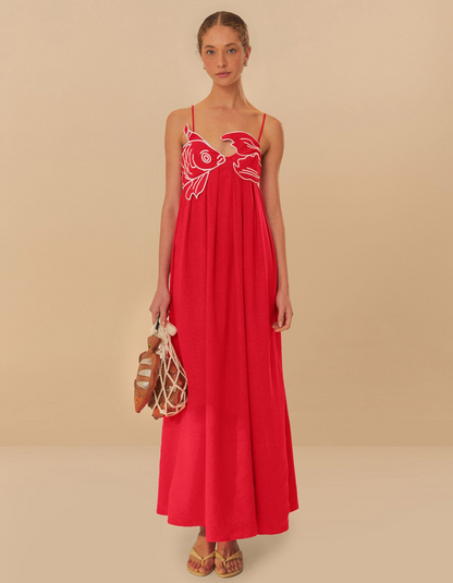 | Embroidered Koi Summer Maxi Dress