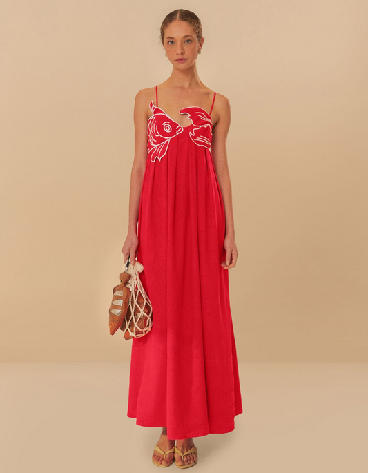 | Embroidered Koi Summer Maxi Dress
