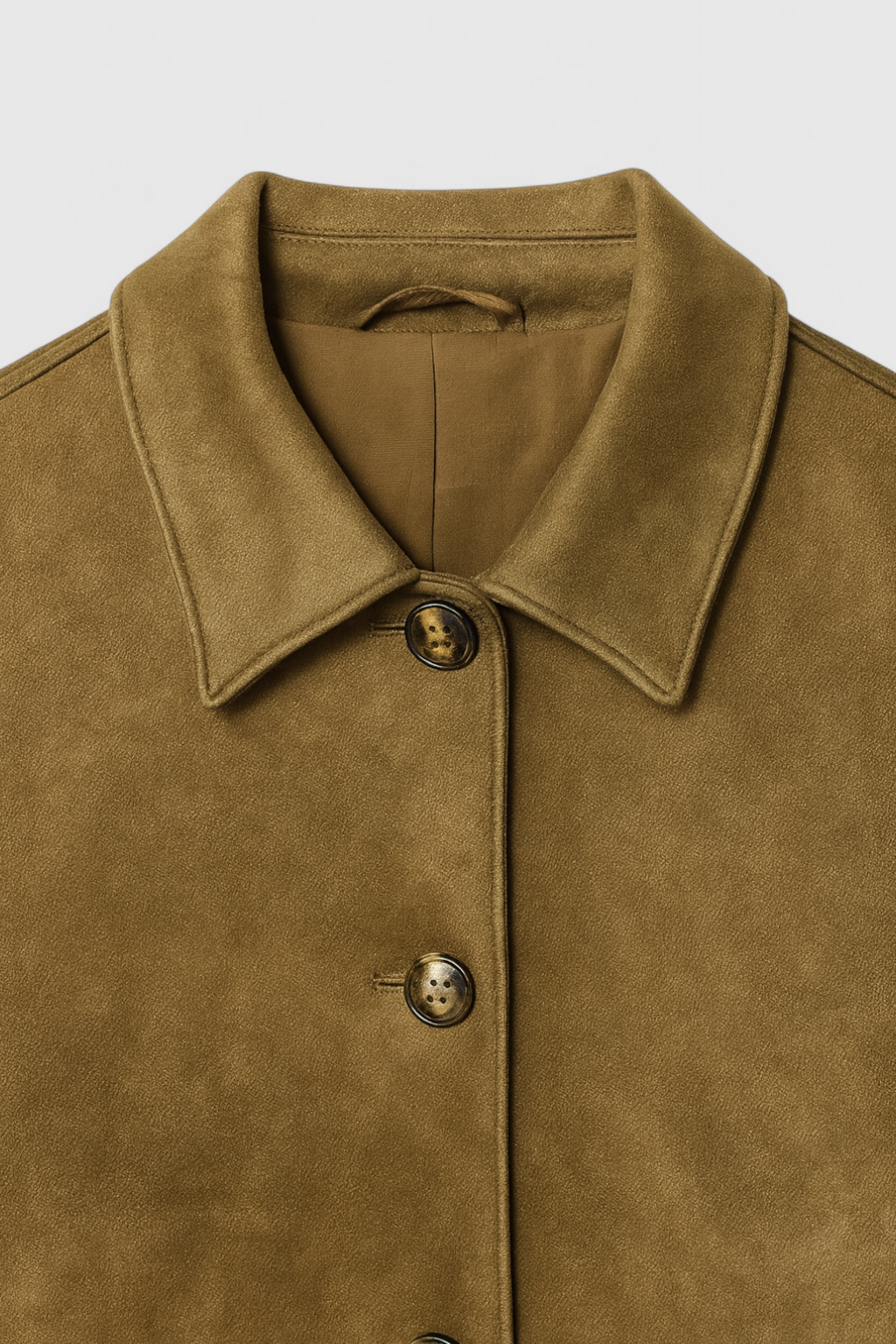 Cropped Suede-Effect Jacket | Button Front Turn-Down Collar Autumn Winter