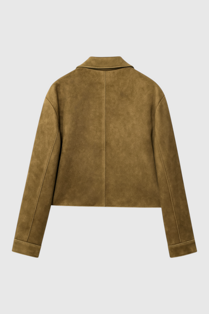 Cropped Suede-Effect Jacket | Button Front Turn-Down Collar Autumn Winter