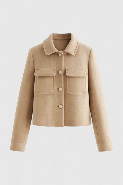 Maison Cropped Button Jacket | Turn-Down Collar Structured Fit Autumn