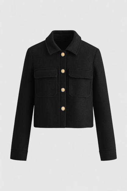 Metal-Button Pocket Jacket | Turn-Down Collar, Regular Fit