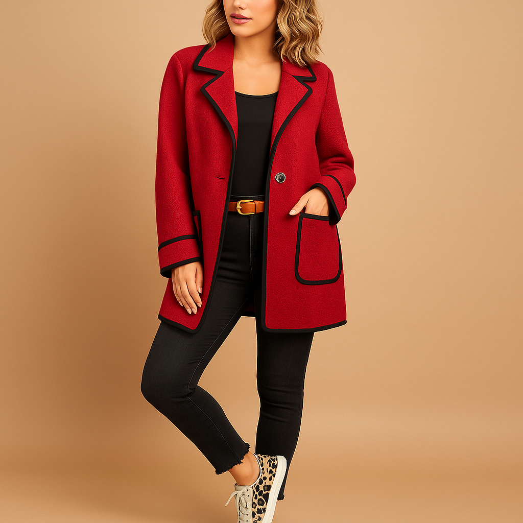 Longline Blazer Jacket | Contrast Piping | Single Button Closure