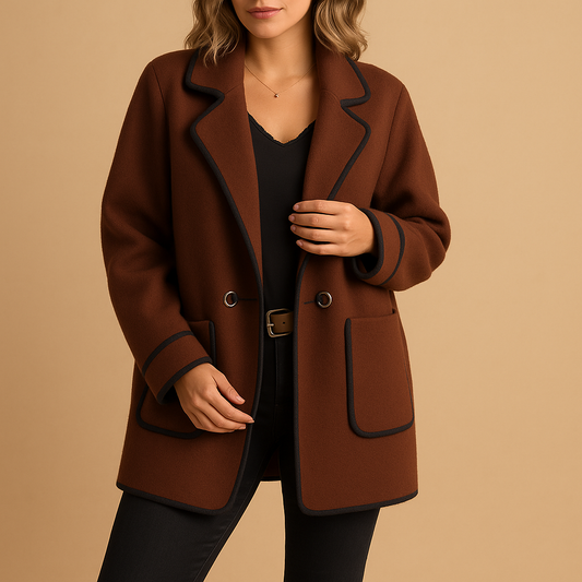 Longline Blazer Jacket | Contrast Piping | Single Button Closure
