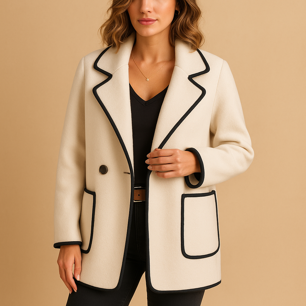 Longline Blazer Jacket | Contrast Piping | Single Button Closure