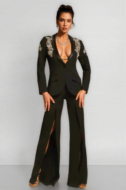 Pael Rhinestone Split Blazer Set