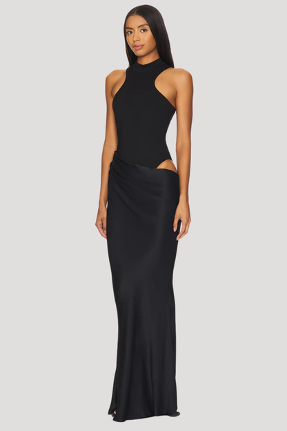 | Cutout Waist Halter Evening Gown