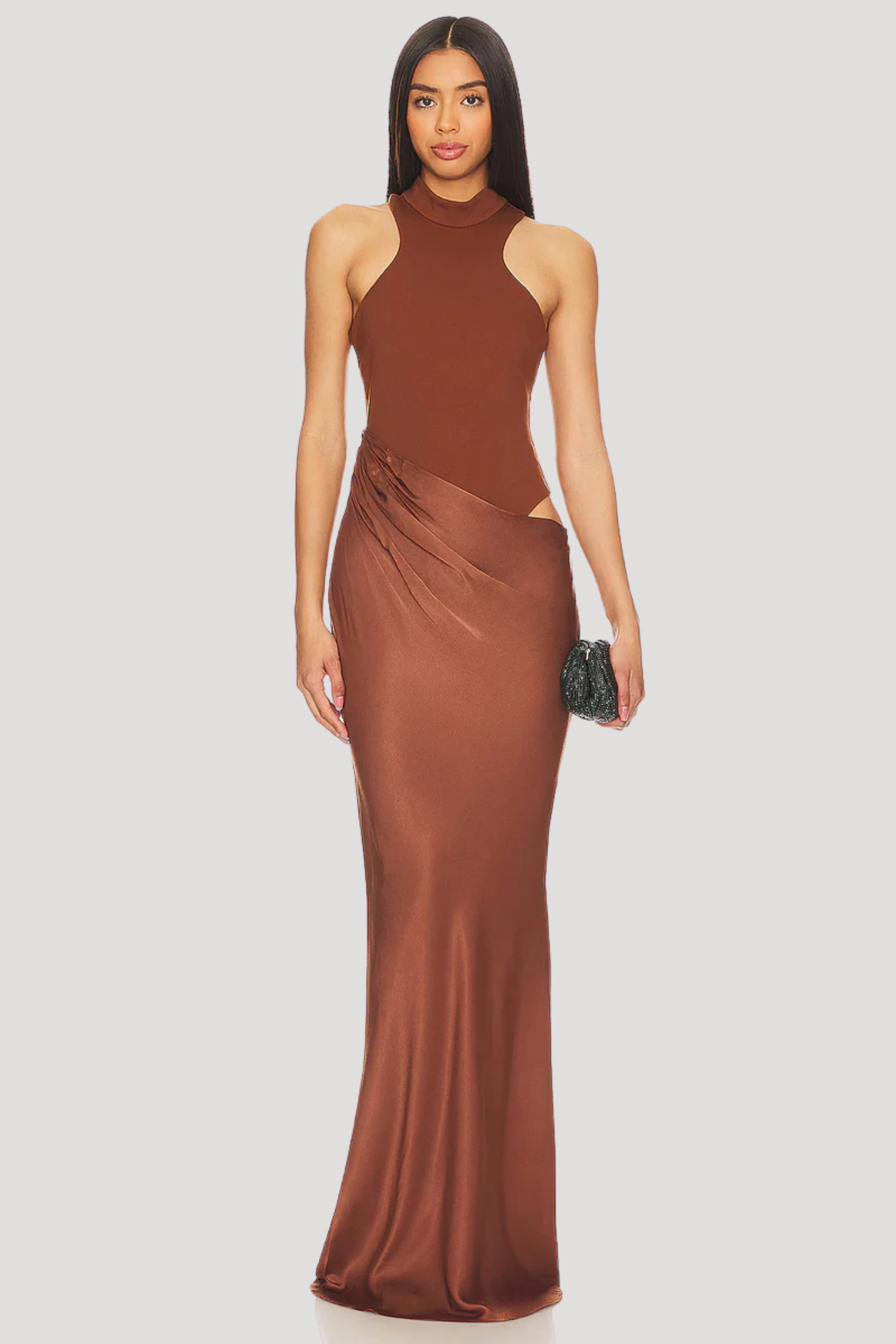 | Cutout Waist Halter Evening Gown