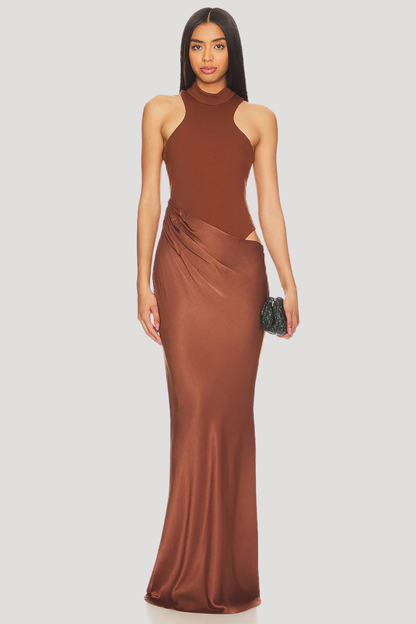 | Cutout Waist Halter Evening Gown
