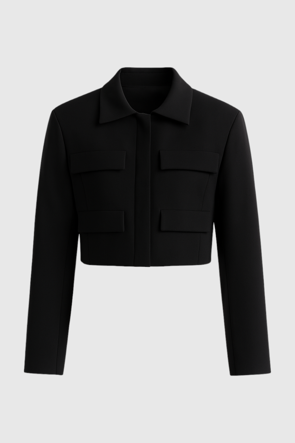 Cropped Utility Jacket | Turn-Down Collar, Flap Pockets