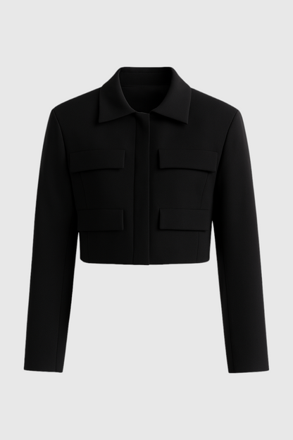 Cropped Utility Jacket | Turn-Down Collar, Flap Pockets