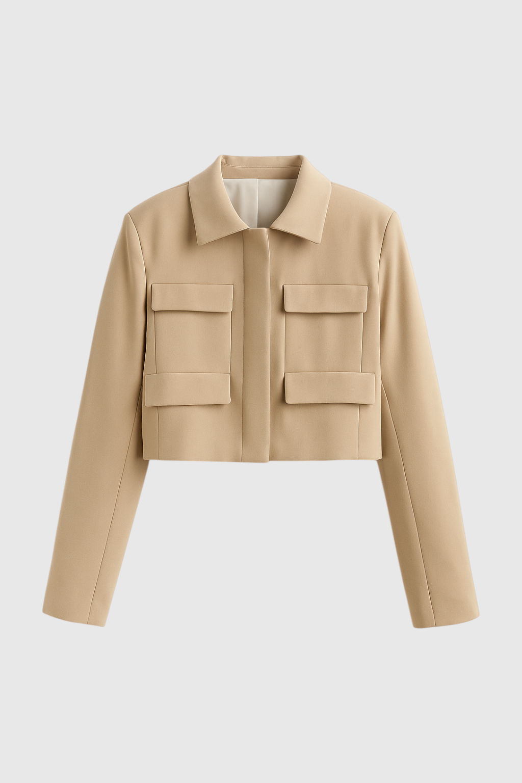 Cropped Utility Jacket | Front Flap Pockets, Turn-Down Collar