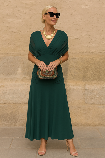 Women's Deep V-Neck Floral Midi Dress – Elegant Cocktail Party Fit