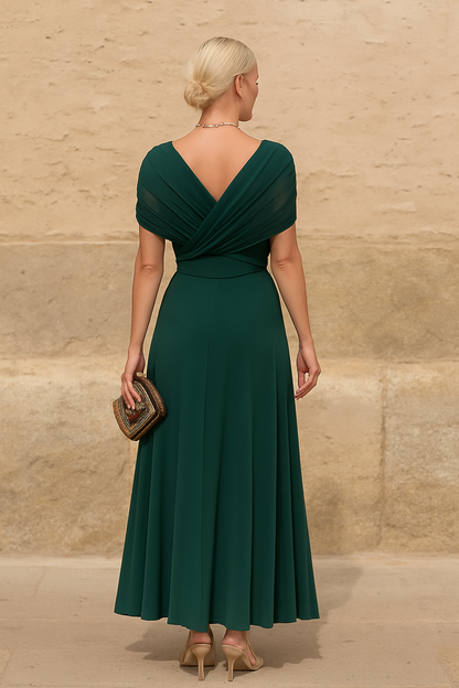Women's Deep V-Neck Floral Midi Dress – Elegant Cocktail Party Fit