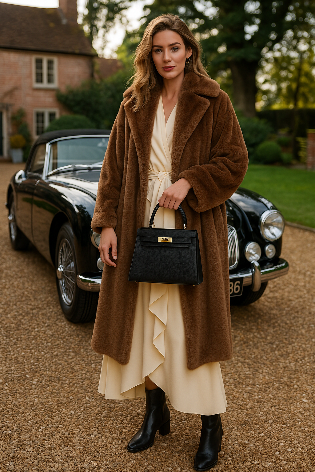 | Structured Leather Handbag with Gold Lock
