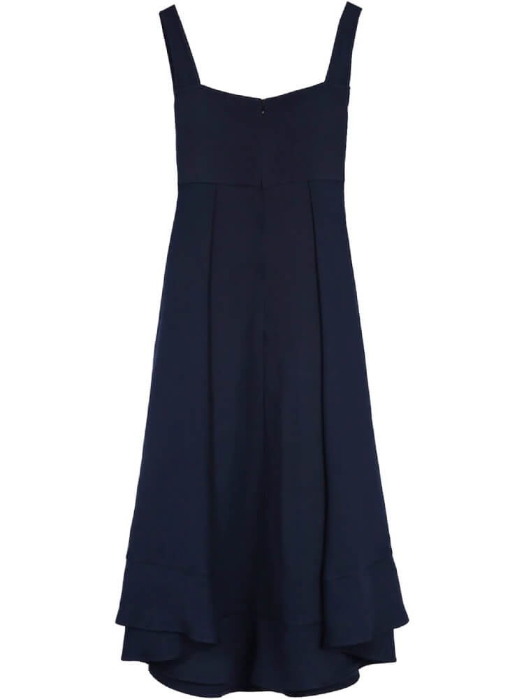 Square Neck Cut Out Wide Strap Tiered Handkerchief Hem Empire Waist Midi Dress