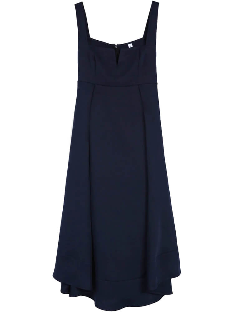Square Neck Cut Out Wide Strap Tiered Handkerchief Hem Empire Waist Midi Dress