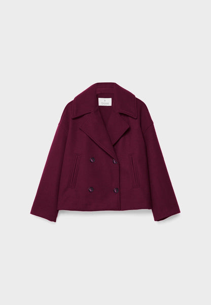 Chic Cropped Double-Breasted Jacket in Luxurious Wool Blend for Elegant Style