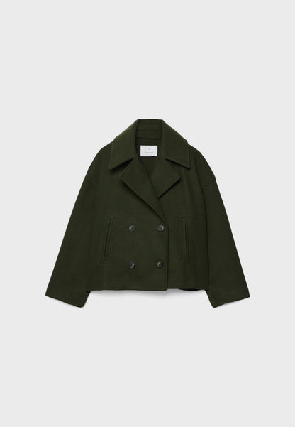 Chic Cropped Double-Breasted Jacket in Luxurious Wool Blend for Elegant Style