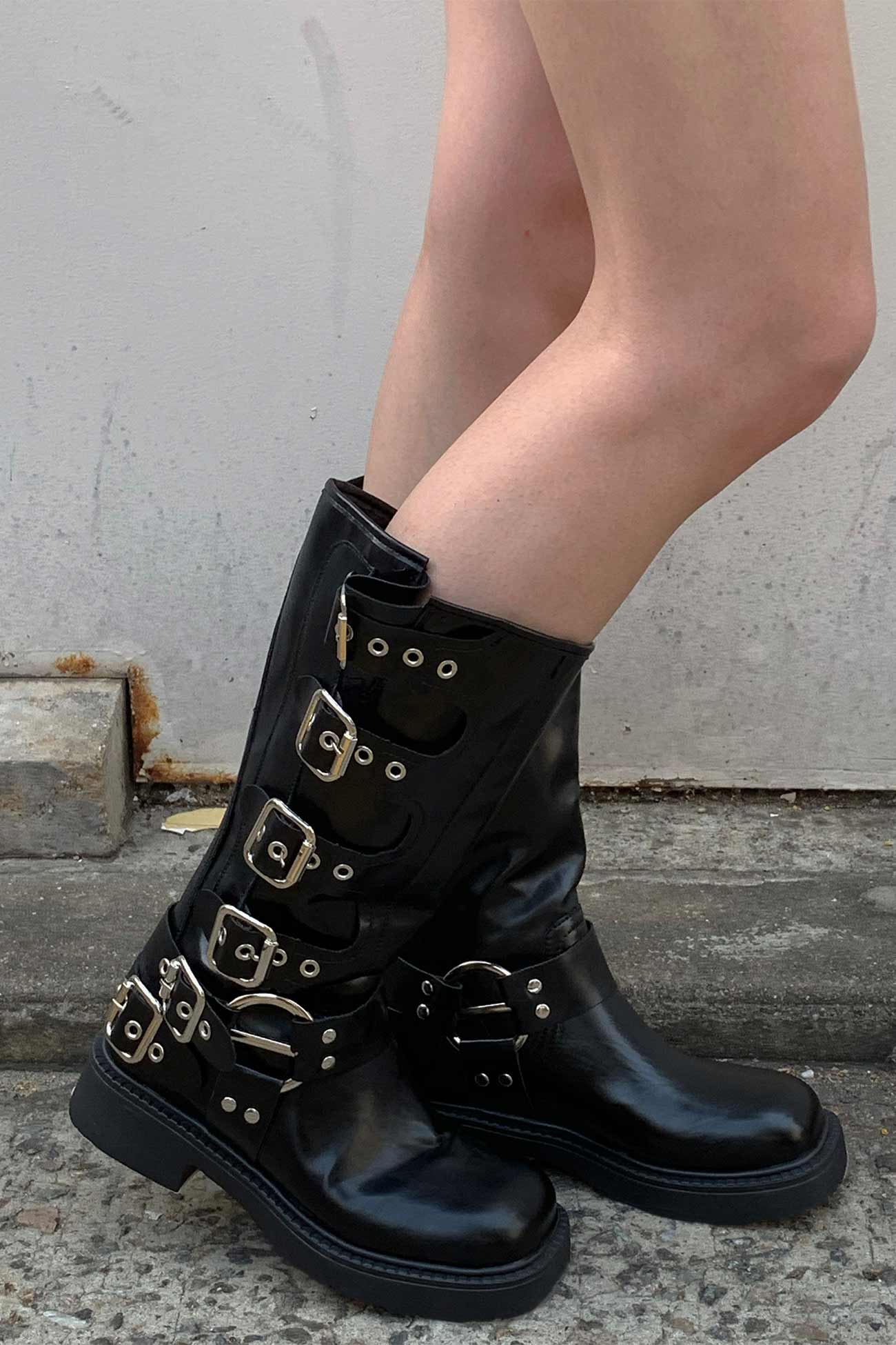 Chunky Heel Buckle Moto Boots