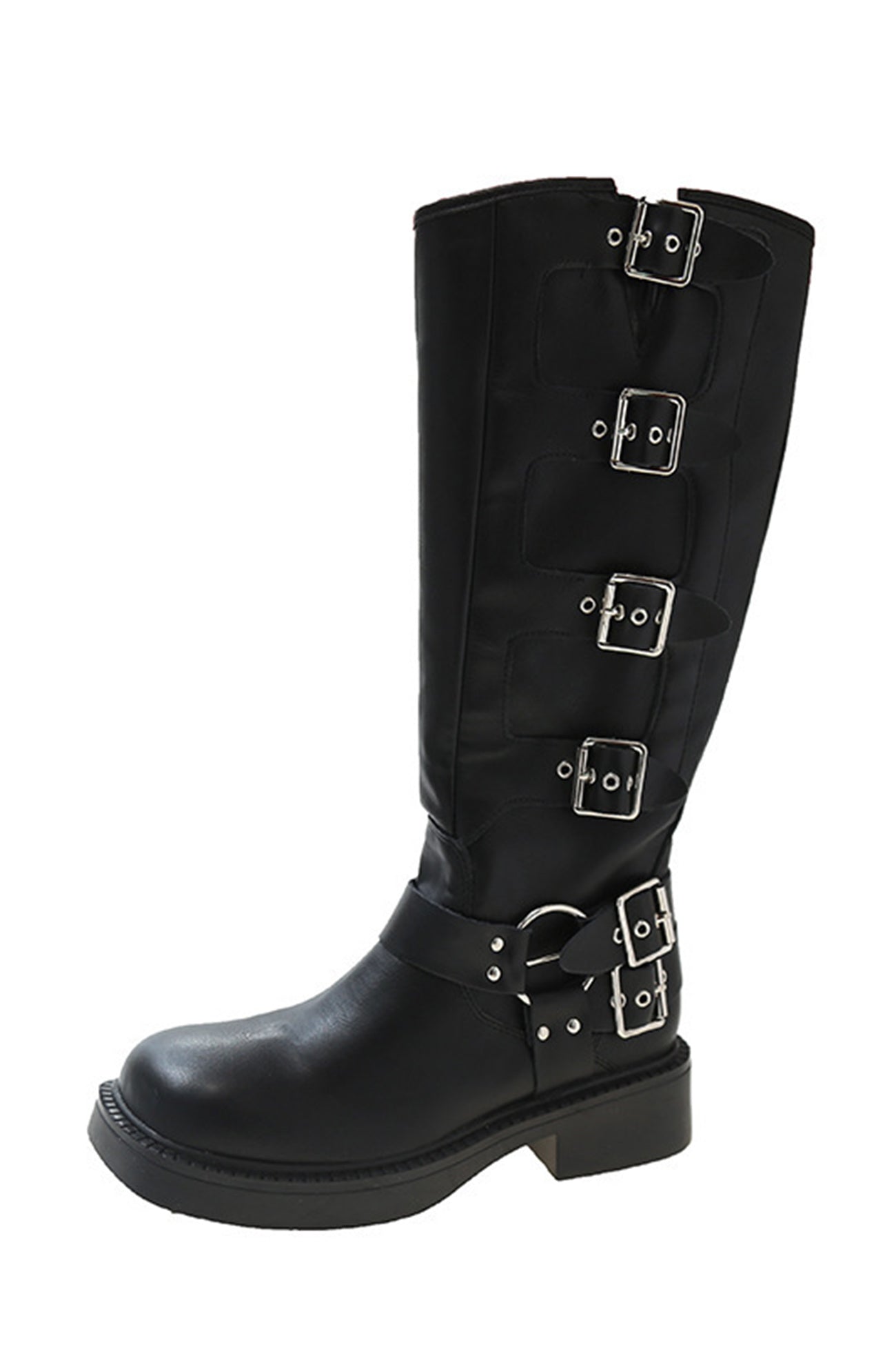 Chunky Heel Buckle Moto Boots
