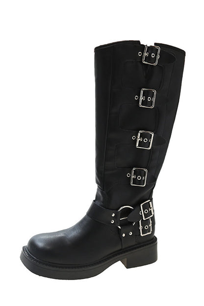 Chunky Heel Buckle Moto Boots