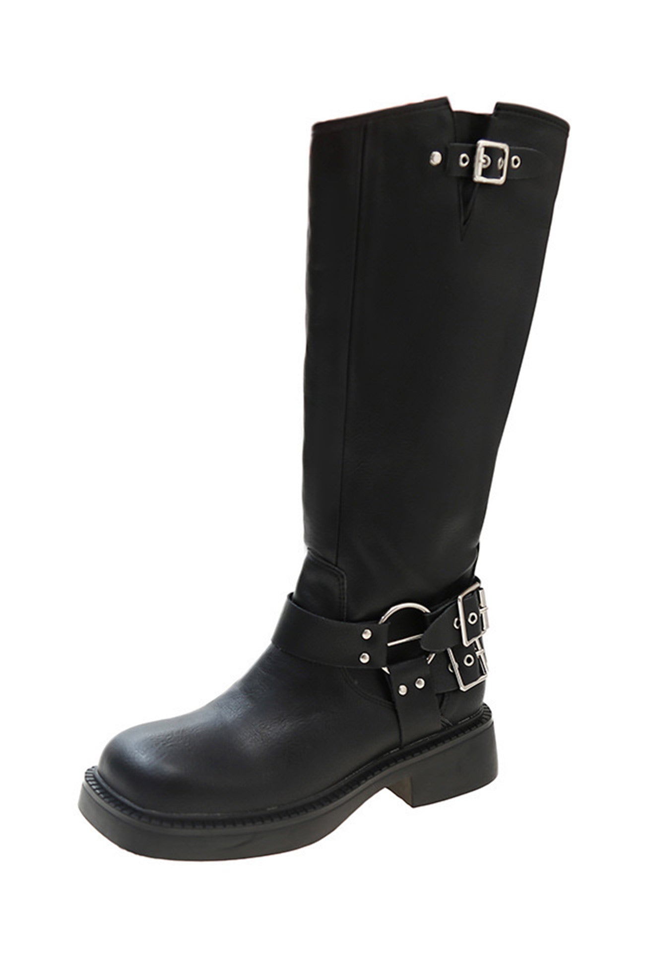 Chunky Heel Buckle Moto Boots