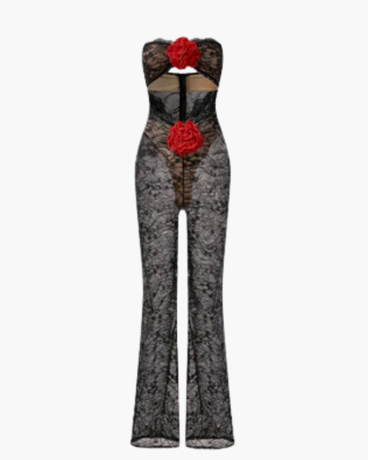| Sheer lace chiffon jumpsuit in rose